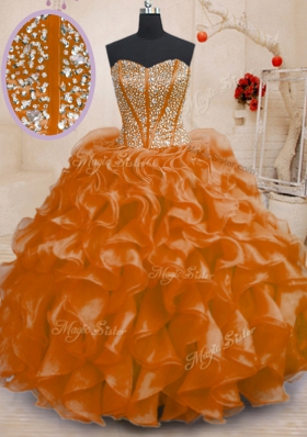 Fantastic Orange Sleeveless Organza Lace Up Quinceanera Dresses for Military Ball and Sweet 16 and Quinceanera
