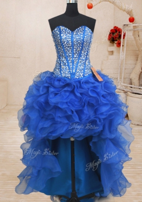 Four Piece Royal Blue Sweetheart Neckline Beading and Ruffles Sweet 16 Dresses Sleeveless Lace Up