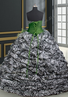 Printed Dark Green Sweetheart Neckline Beading and Ruffles and Pattern Ball Gown Prom Dress Sleeveless Lace Up
