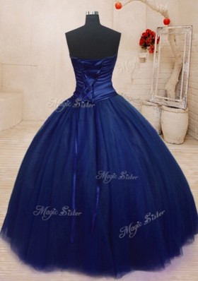 Royal Blue Quinceanera Dresses Military Ball and Sweet 16 and Quinceanera and For with Beading Strapless Sleeveless Lace Up