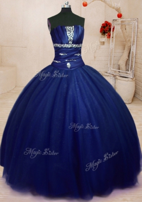 Royal Blue Quinceanera Dresses Military Ball and Sweet 16 and Quinceanera and For with Beading Strapless Sleeveless Lace Up