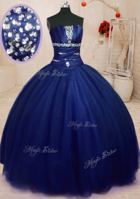 Royal Blue Quinceanera Dresses Military Ball and Sweet 16 and Quinceanera and For with Beading Strapless Sleeveless Lace Up