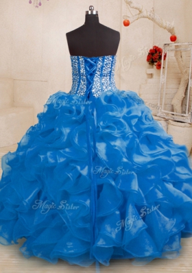 Sumptuous Royal Blue Lace Up Sweetheart Beading and Ruffles Quinceanera Dress Organza Sleeveless