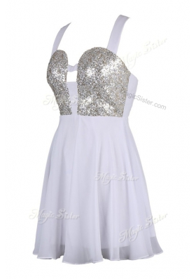 Best Selling Chiffon Sleeveless Knee Length Dress for Prom and Sequins