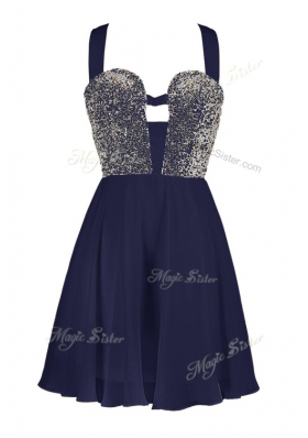 Best Selling Chiffon Sleeveless Knee Length Dress for Prom and Sequins