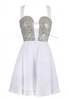Best Selling Chiffon Sleeveless Knee Length Dress for Prom and Sequins