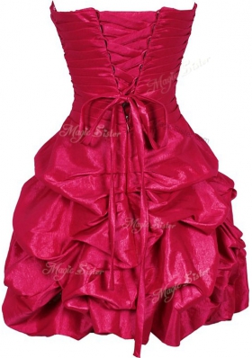 Glittering Hot Pink Sweetheart Lace Up Ruching Sleeveless