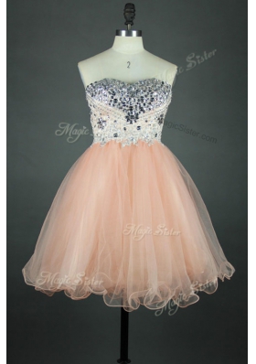 Stunning Peach Sleeveless Sashes|ribbons Knee Length Evening Dress