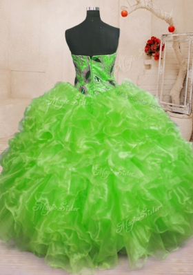 Admirable Sweetheart Lace Up Beading and Appliques and Ruffles Ball Gown Prom Dress Sleeveless