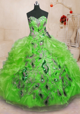 Admirable Sweetheart Lace Up Beading and Appliques and Ruffles Ball Gown Prom Dress Sleeveless
