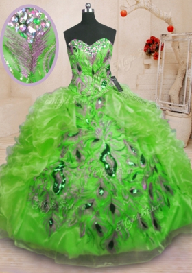 Admirable Sweetheart Lace Up Beading and Appliques and Ruffles Ball Gown Prom Dress Sleeveless