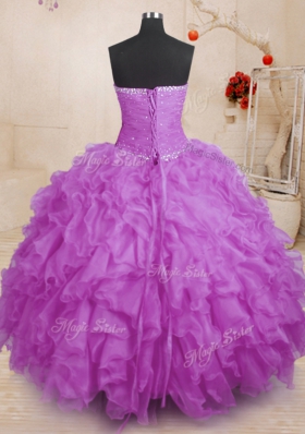 Affordable Purple Quinceanera Dress Military Ball and Sweet 16 and Quinceanera and For with Beading and Ruffles and Ruching Strapless Sleeveless Lace Up
