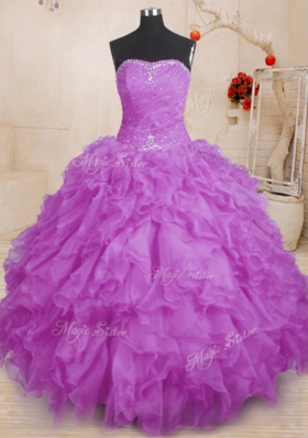 Affordable Purple Quinceanera Dress Military Ball and Sweet 16 and Quinceanera and For with Beading and Ruffles and Ruching Strapless Sleeveless Lace Up