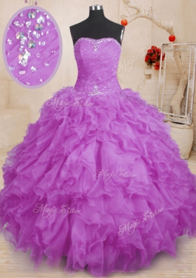 Affordable Purple Quinceanera Dress Military Ball and Sweet 16 and Quinceanera and For with Beading and Ruffles and Ruching Strapless Sleeveless Lace Up