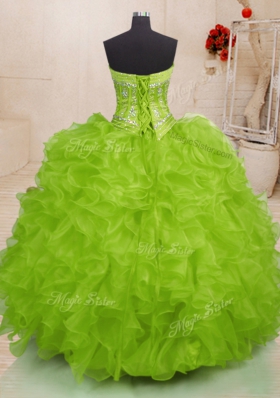 Artistic Sleeveless Lace Up Floor Length Beading and Ruffles 15 Quinceanera Dress