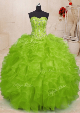 Artistic Sleeveless Lace Up Floor Length Beading and Ruffles 15 Quinceanera Dress