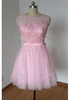 Beauteous Scoop Sleeveless Tulle and Lace Prom Dresses Lace and Bowknot Backless