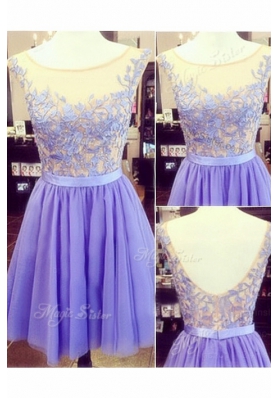 Cheap Lace Lavender Scoop Zipper Appliques Prom Party Dress Sleeveless