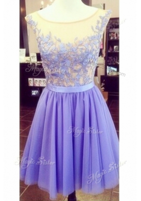 Cheap Lace Lavender Scoop Zipper Appliques Prom Party Dress Sleeveless