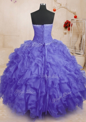 Classical Organza Sleeveless Floor Length 15th Birthday Dress and Beading and Ruffles and Ruching