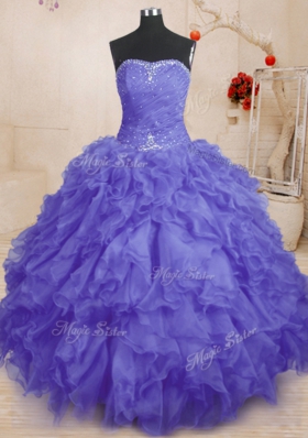 Classical Organza Sleeveless Floor Length 15th Birthday Dress and Beading and Ruffles and Ruching