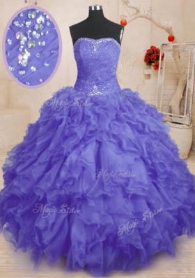 Classical Organza Sleeveless Floor Length 15th Birthday Dress and Beading and Ruffles and Ruching