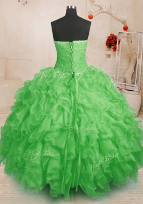 Comfortable Floor Length Lace Up 15 Quinceanera Dress for Military Ball and Sweet 16 and Quinceanera with Beading and Ruffles and Ruching