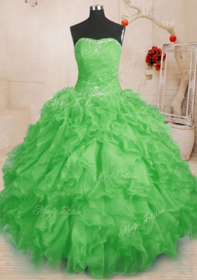 Comfortable Floor Length Lace Up 15 Quinceanera Dress for Military Ball and Sweet 16 and Quinceanera with Beading and Ruffles and Ruching