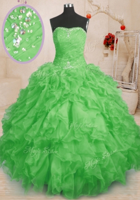 Comfortable Floor Length Lace Up 15 Quinceanera Dress for Military Ball and Sweet 16 and Quinceanera with Beading and Ruffles and Ruching