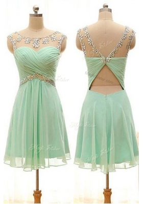 Customized Apple Green Chiffon Zipper Bateau Sleeveless Knee Length Prom Dresses Beading