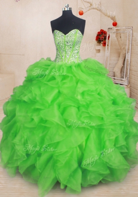 Dramatic Beading and Ruffles Quince Ball Gowns Lace Up Sleeveless Floor Length
