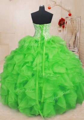 Dramatic Beading and Ruffles Quince Ball Gowns Lace Up Sleeveless Floor Length