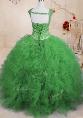 Floor Length Lace Up 15 Quinceanera Dress for Military Ball and Sweet 16 and Quinceanera with Beading and Ruffles