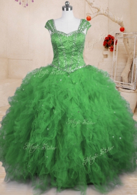 Floor Length Lace Up 15 Quinceanera Dress for Military Ball and Sweet 16 and Quinceanera with Beading and Ruffles