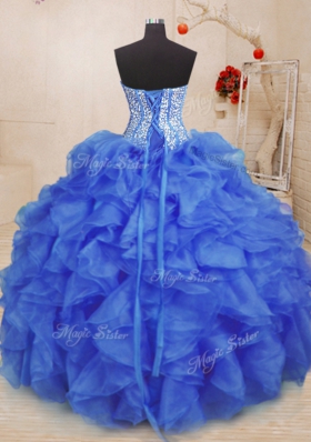 Ideal Sweetheart Sleeveless Lace Up Quinceanera Gown Royal Blue Organza
