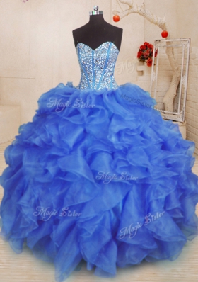 Ideal Sweetheart Sleeveless Lace Up Quinceanera Gown Royal Blue Organza