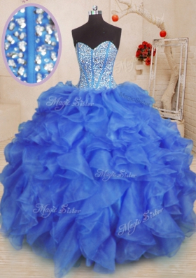 Ideal Sweetheart Sleeveless Lace Up Quinceanera Gown Royal Blue Organza