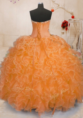 Ideal Sweetheart Sleeveless Lace Up Vestidos de Quinceanera Orange Organza