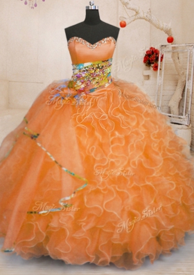 Ideal Sweetheart Sleeveless Lace Up Vestidos de Quinceanera Orange Organza