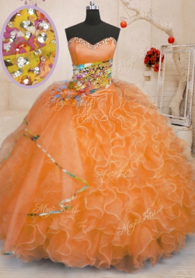 Ideal Sweetheart Sleeveless Lace Up Vestidos de Quinceanera Orange Organza