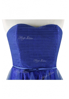 Lace Royal Blue Strapless Zipper Belt Prom Evening Gown Sleeveless