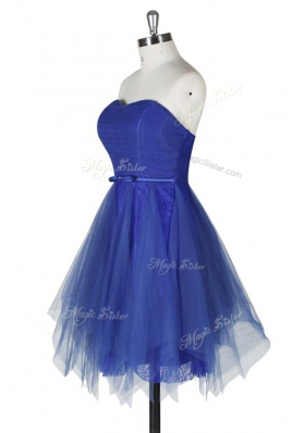 Lace Royal Blue Strapless Zipper Belt Prom Evening Gown Sleeveless