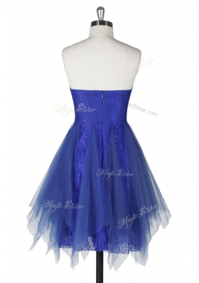 Lace Royal Blue Strapless Zipper Belt Prom Evening Gown Sleeveless