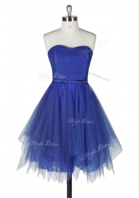 Lace Royal Blue Strapless Zipper Belt Prom Evening Gown Sleeveless