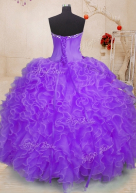 Lavender Sleeveless Beading and Ruffles Floor Length Quinceanera Dresses