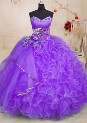 Lavender Sleeveless Beading and Ruffles Floor Length Quinceanera Dresses