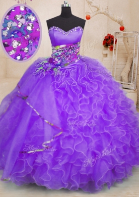 Lavender Sleeveless Beading and Ruffles Floor Length Quinceanera Dresses