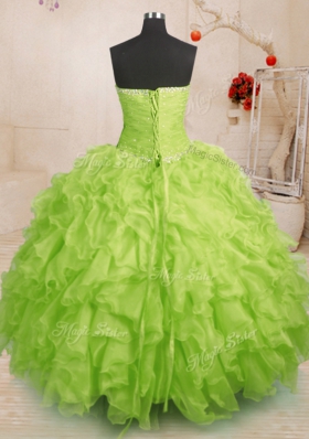 Noble Ball Gowns Quinceanera Dress Yellow Green Strapless Organza Sleeveless Floor Length Lace Up