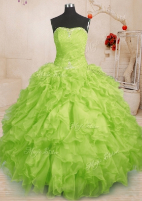 Noble Ball Gowns Quinceanera Dress Yellow Green Strapless Organza Sleeveless Floor Length Lace Up