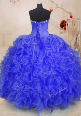 Royal Blue Sweetheart Neckline Beading and Ruffles Quinceanera Dresses Sleeveless Lace Up